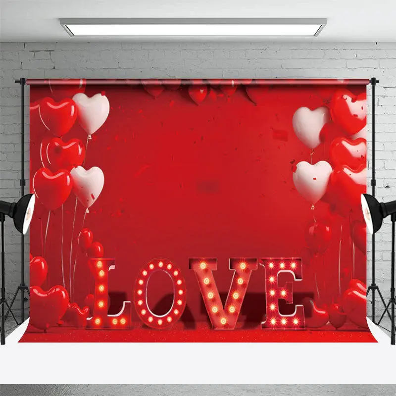 Red Love Heart Balloons Valentines Day Backdrop - Aperturee