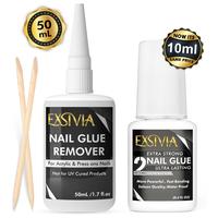 Nail Glue & Remover Set – 10mL Extra-Strong Nail Glue & 50mL Gentle, Odorless Debonder – Salon-Quality for Acrylic, Press...