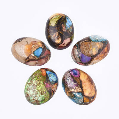 Assembled Synthetic Imperial Jasper and Bronzite  Cabochons