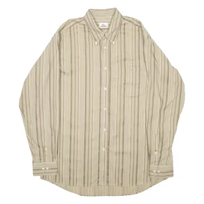 LACOSTE Mens Shirt Brown Striped Long Sleeve 2XL