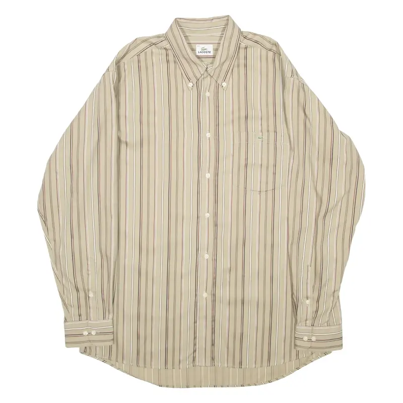 LACOSTE Mens Shirt Brown Striped Long Sleeve 2XL