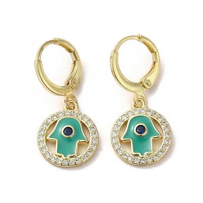 Hamsa Hand Real 18K Gold Plated Brass Dangle Leverback Earrings