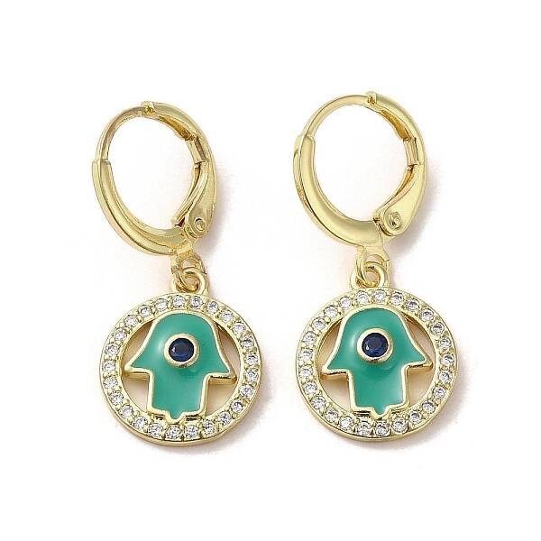 Hamsa Hand Real 18K Gold Plated Brass Dangle Leverback Earrings
