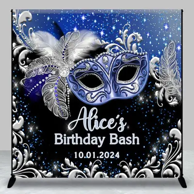 Masquerade Mask Feather Custom Birthday Backdrop - Aperturee