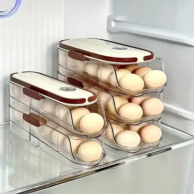 Automatic Egg Rack, Space-Saving Design, 1/2/3 Layer Options, Durable PP+pet Material, Perfect for Refrigerator Organization