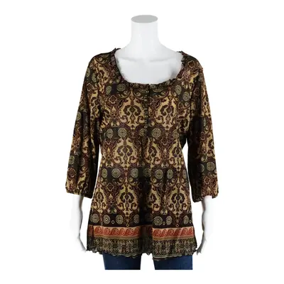 BIAGGINI Mesh Boho Stretch Top Red Crazy Pattern 3/4 Sleeve Womens L