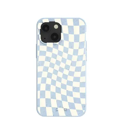 Powder Blue Warped Checkers iPhone 13 Mini Case