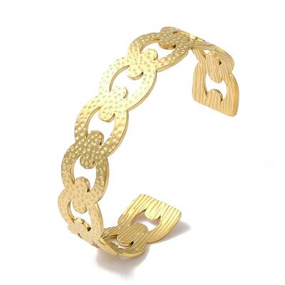 304 Stainless Steel Textured Hollow Open Cuff Bangles for Women