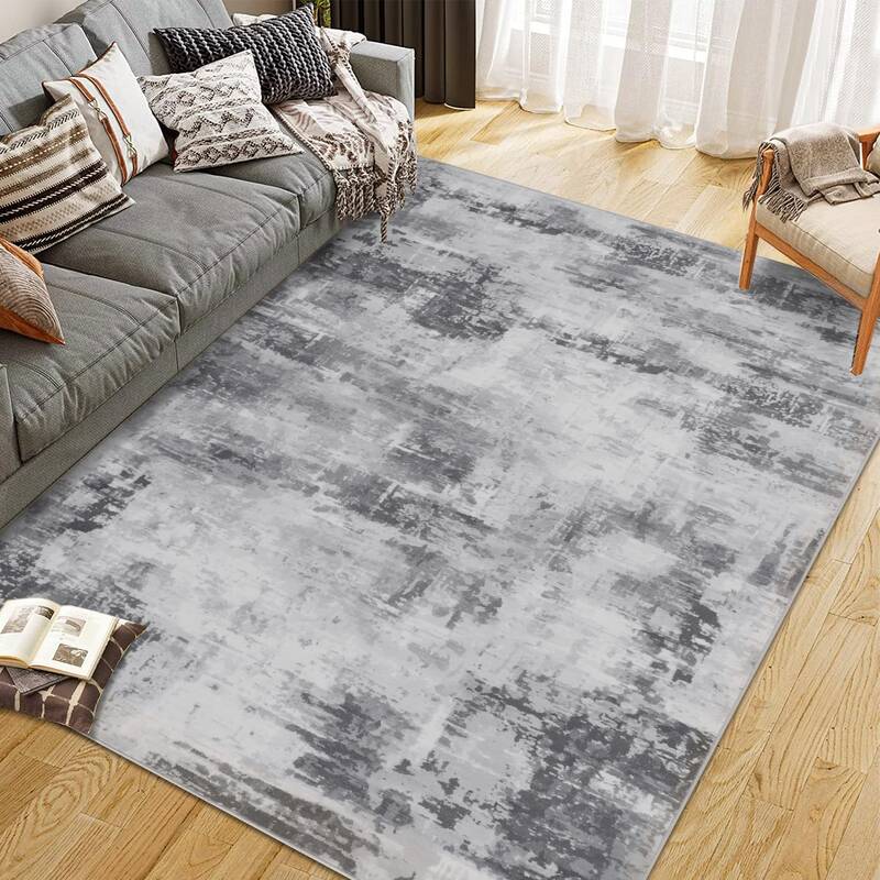Garvee Area Rug Washable Non-Shedding Abstract Soft Non-Slip Rug for Living Room Dining Room Indoor Playroom 5x7Ft Grey
