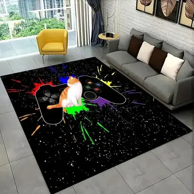 Game Controller Pattern Decorative Carpet, Cool Bedroom Soft Floor Rug, Anti-slip Indoor Mat for Living Room Bedroom, Area Ru...