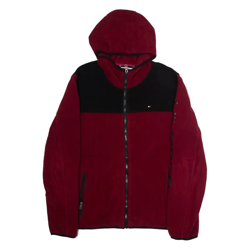 TOMMY HILFIGER Mens Fleece Jacket Red Hooded Colourblock M