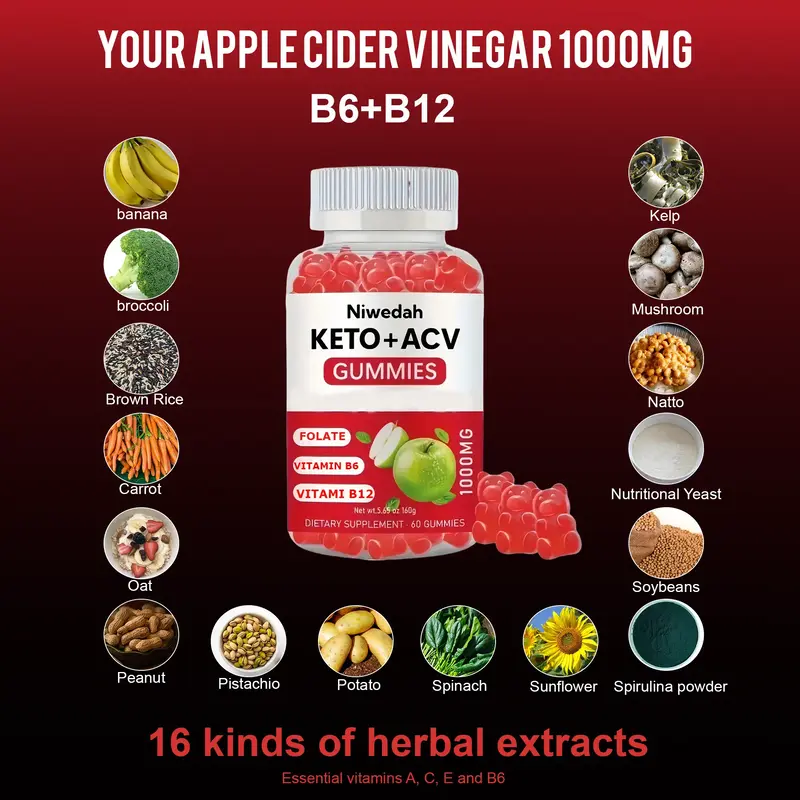 Apple cider vinegar 60 capsules, rich in vitamin B12, suitable for both men and women