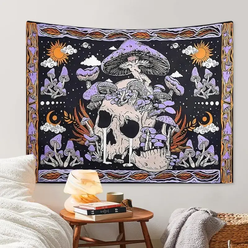 Skull Mushroom Pattern Tapestry, Halloween Wall Tapestry Bedroom Accessories, Wall Hanging Decoration for Bedroom Living Room...