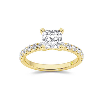 Maya Scalloped Pavé Half Coverage Princess Cut Lab Grown Diamond Engagement Ring | 14K Yellow Gold 2 1/2 CT. TW.