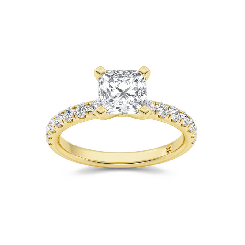 Maya Scalloped Pavé Half Coverage Princess Cut Lab Grown Diamond Engagement Ring | 14K Yellow Gold 2 1/2 CT. TW.