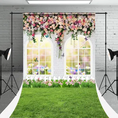 Tracery Wall Window Lawn Spring Photo Sweep Backdrop - Aperturee