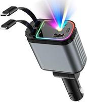 Retractable Cable Design 4 In 1 Car Charger, Dual charge Ports USB-C Fast Charging Car Charger, Universal Car Electrical Appl...