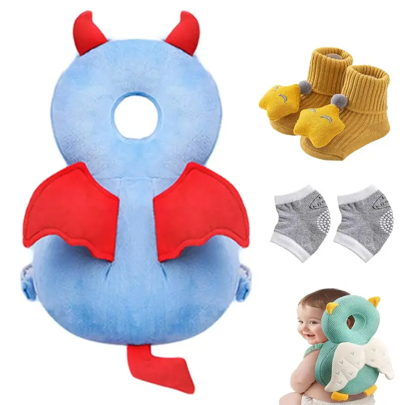 Adjustable Soft Backpack with Crawling Pillow – Baby Head Protector with Knee Pads & Socks, Toddler Head Protection Cushion...