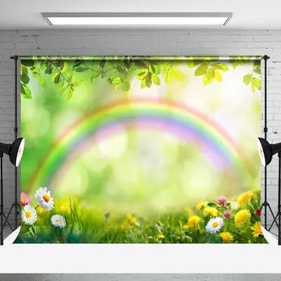 Floral Rainbow Meadow Bokeh Spring Photo Backdrop - Aperturee