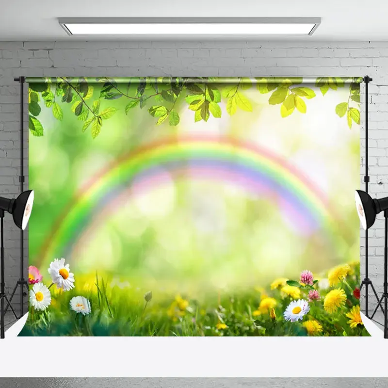 Floral Rainbow Meadow Bokeh Spring Photo Backdrop - Aperturee