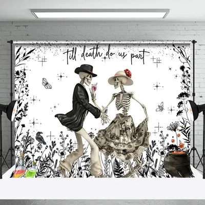 Till Death Do Us Part Skeleton Backdrop For Wedding - Aperturee