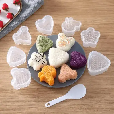 8pcs/set DIY Creative Cute Cartoon Shape Triangle Rice Ball Molds with Spoon, Reusable Sushi Making Tool, Kitchen Supplies