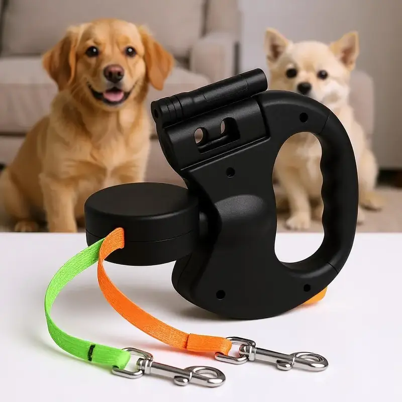 Tangle-Free Dual Dog Leash with 360° Swivel Head – For 2 Small to Medium Dogs (30 lbs), 10ft Retractable Leash, Lightweigh...