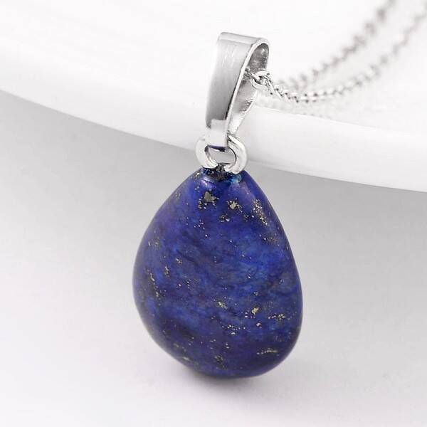Teardrop Platinum Tone Brass Lapis Lazuli Pendants