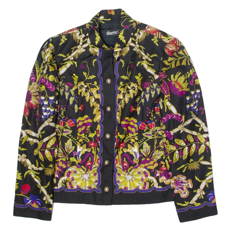 SPORTING LIFE Womens Blazer Jacket Black 90s Floral UK 10