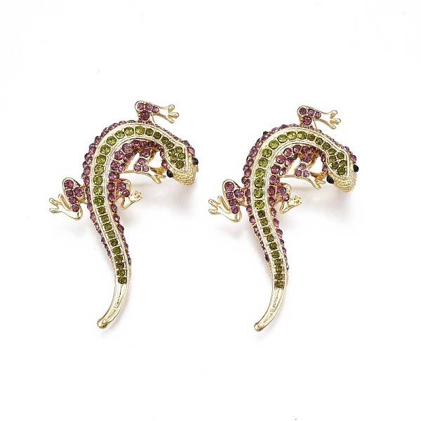 Gecko Alloy Brooch with Rhinestone