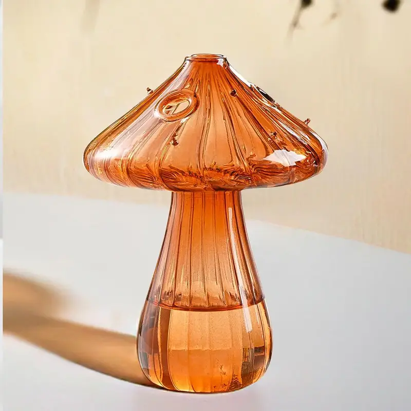 Glass Mushroom Design Vase, Creative DIY Decorative Glass Flower Pot, Sweet Furniture, Creative Desktop Ornaments for Indoor ...