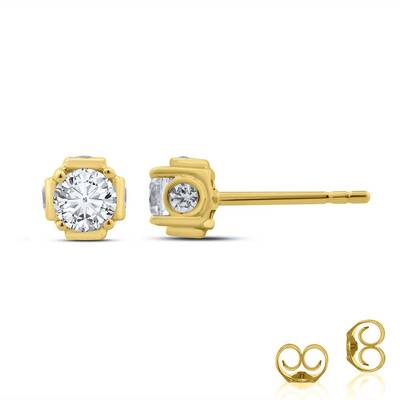 Lab Grown Hidden Accent Diamond Stud Earrings | Yellow Gold 1 ct. tw.
