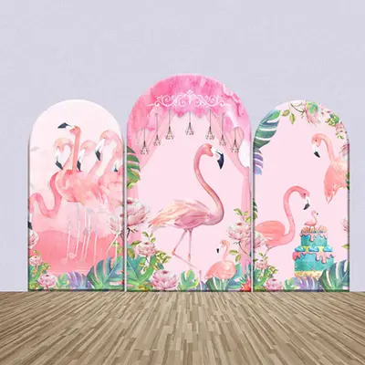Pink Curtain Floral Cake Flamingo Arch Backdrop Kit - Aperturee
