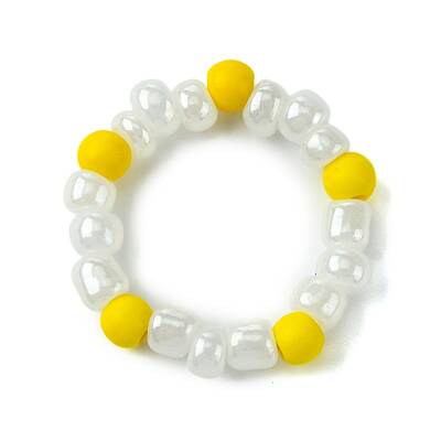 Round Synthetic Turquoise with Glass Seeded Beaded Stretch Rings for Women