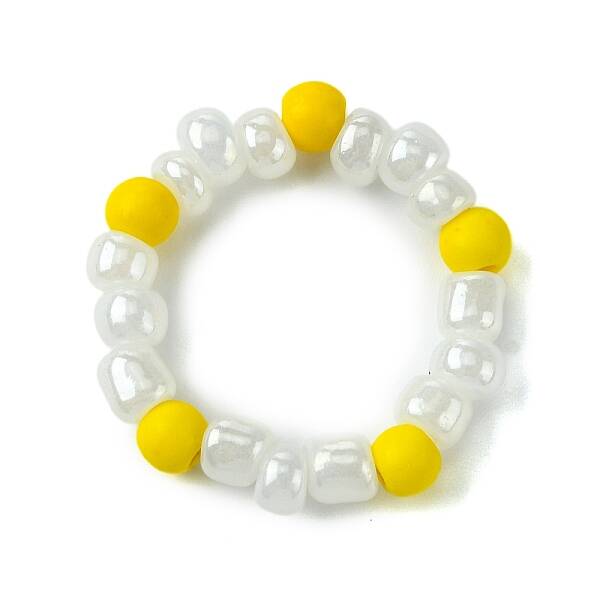 Round Synthetic Turquoise with Glass Seeded Beaded Stretch Rings for Women