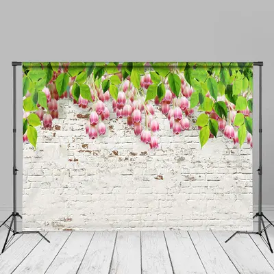 Floral White Brick Wall Spring Backdrop For Wedding - Aperturee