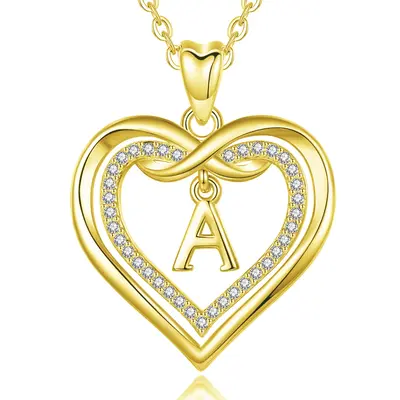 EUDORA Elegant Captain Heart Initial Necklace with Cubic Zirconia, Personalized A-Z Alphabet Pendant, Delicate RoseGold Heart...