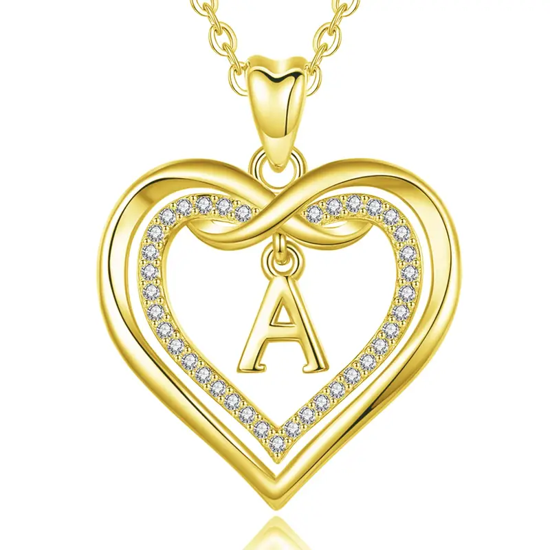 EUDORA Elegant Captain Heart Initial Necklace with Cubic Zirconia, Personalized A-Z Alphabet Pendant, Delicate RoseGold Heart...