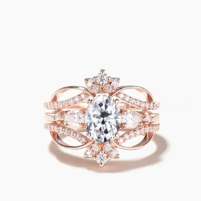 Moissanite Ring Enhancer Bridal Set 1.5CT Oval Cut Moissanite Wedding Ring