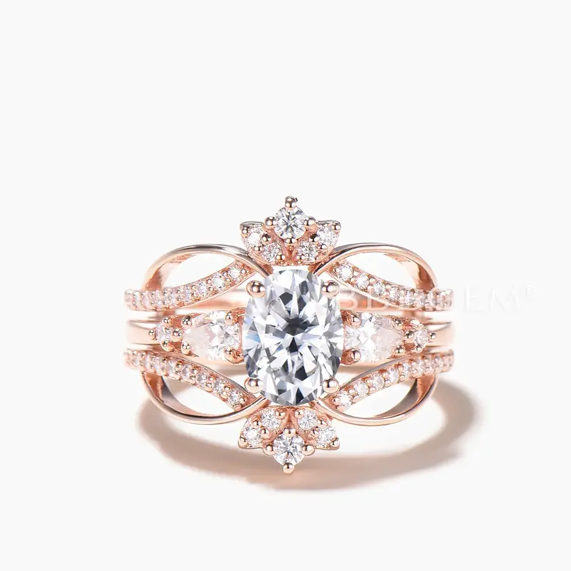 Moissanite Ring Enhancer Bridal Set 1.5CT Oval Cut Moissanite Wedding Ring