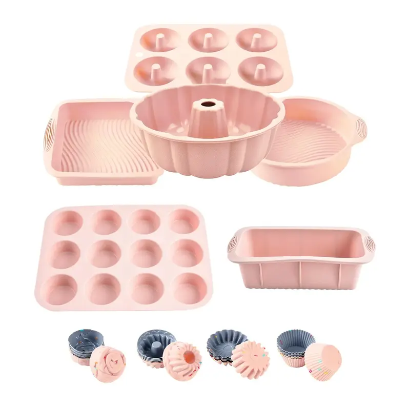 Silicone Home Baking Set, 30pcs/set Modern Non-stick Silicone Baking Pan & Cupcake Mold & Baking Cup Set, Household Kitchen S...