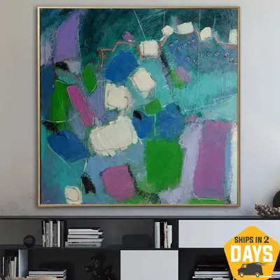 Extra Large Colorful Painting On Canvas Abstract Modern Oil Painting Green Purple Colors Painting Living Room Decor | CHILDHO...
