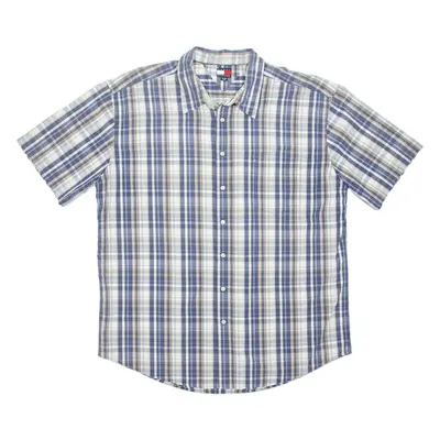 TOMMY HILFIGER Mens Shirt Blue Check 2XL
