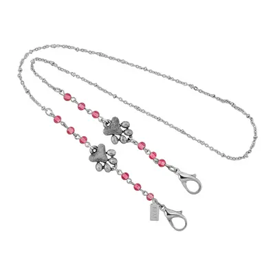 Silver Tone Dog Paw Pink Bead Mask Holder 22 Inch