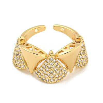Ginkgo Leaf Clear Cubic Zirconia Open Cuff Ring
