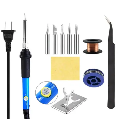 Electric 60W Soldering Iron Kit with 5-PCS Tips, Sponge and Adjustable Temperature Welding Solder Wire