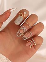 Elegant Rhinestone Decorated Cuff Ring, 4 Counts 2024 New Style Fashion Accessories for Women & Girls, Trendy All-match & Exq...