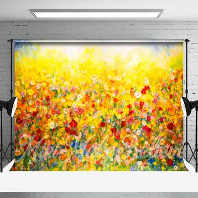 Wildflowers Oil Painting Cake Smash Photo Backdrop - Aperturee