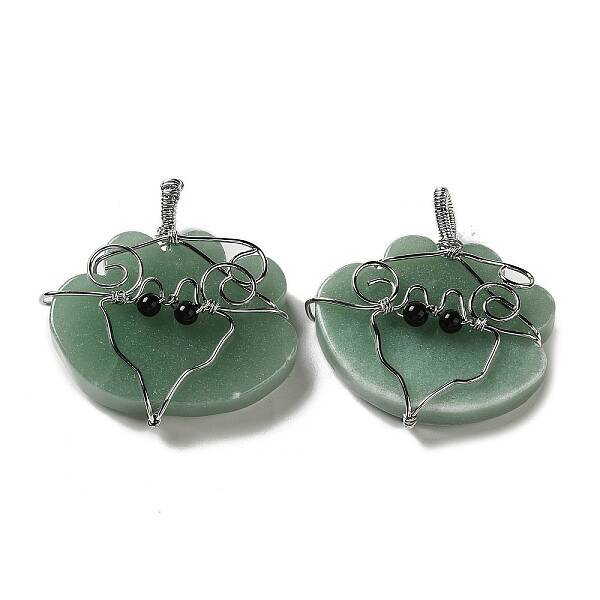 Natural Green Aventurine Copper Wire Wrapped Pendants