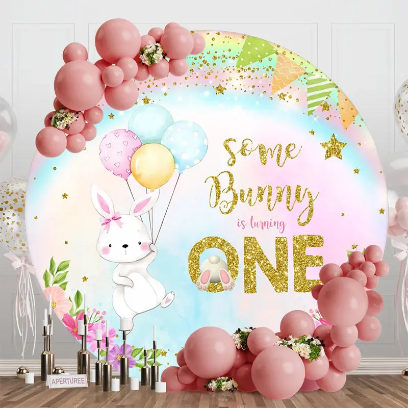 Rainbow Rabbit Balloon Round 1St Birthday Backdrop - Aperturee